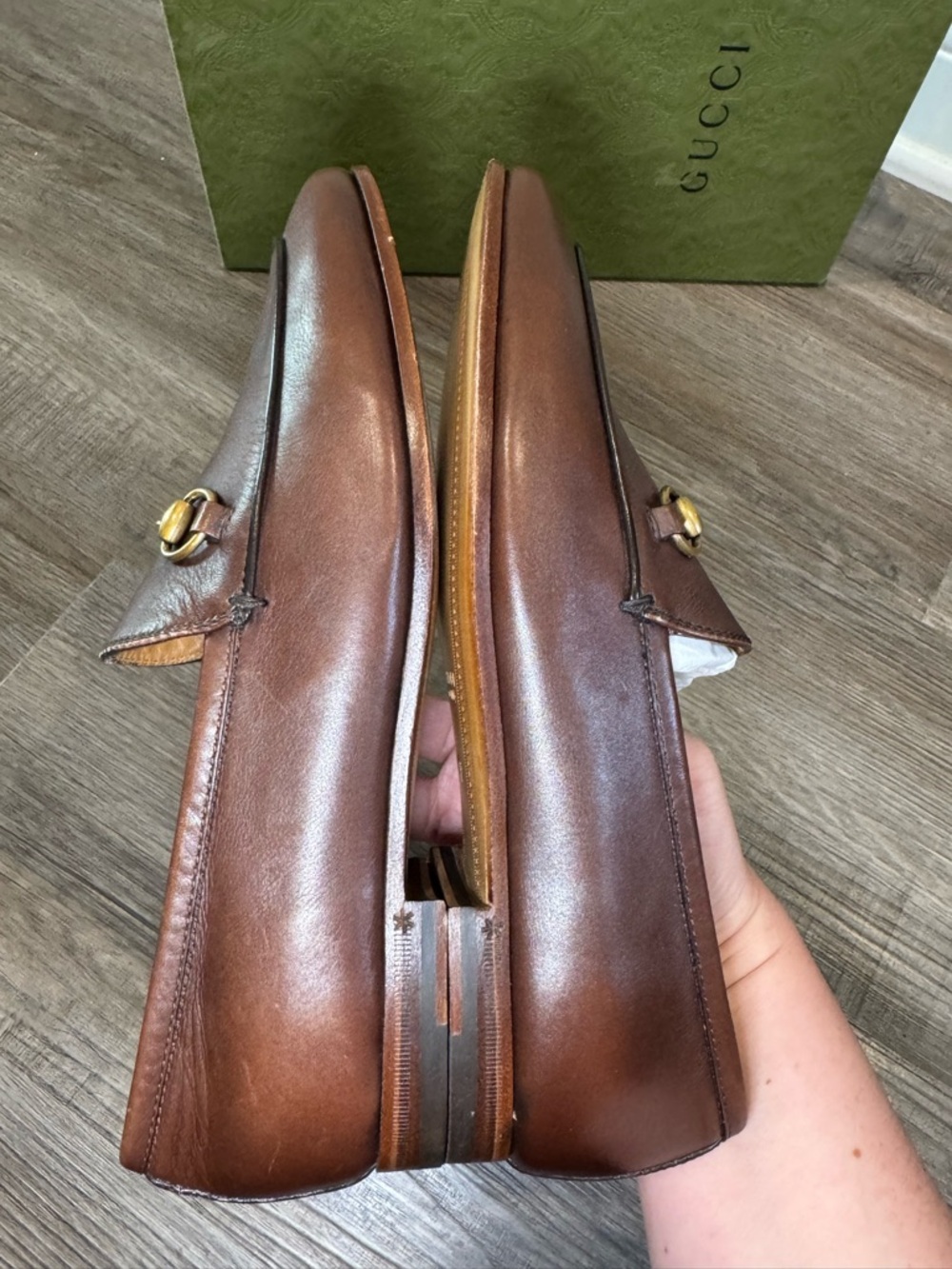 Gucci Jordaan Horsebit Leather Loafers in Brown - Picture 11 of 16